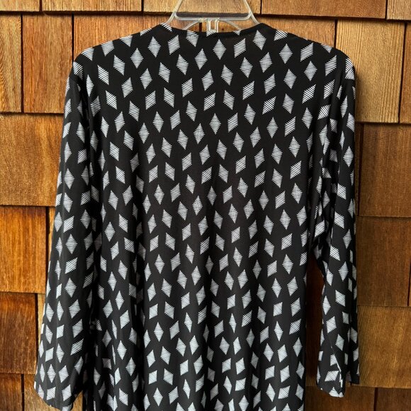 Anne Klein Black/White Geometric Print Stretch Knit Faux Wrap Dress - Women's 16 - Picture 8 of 10
